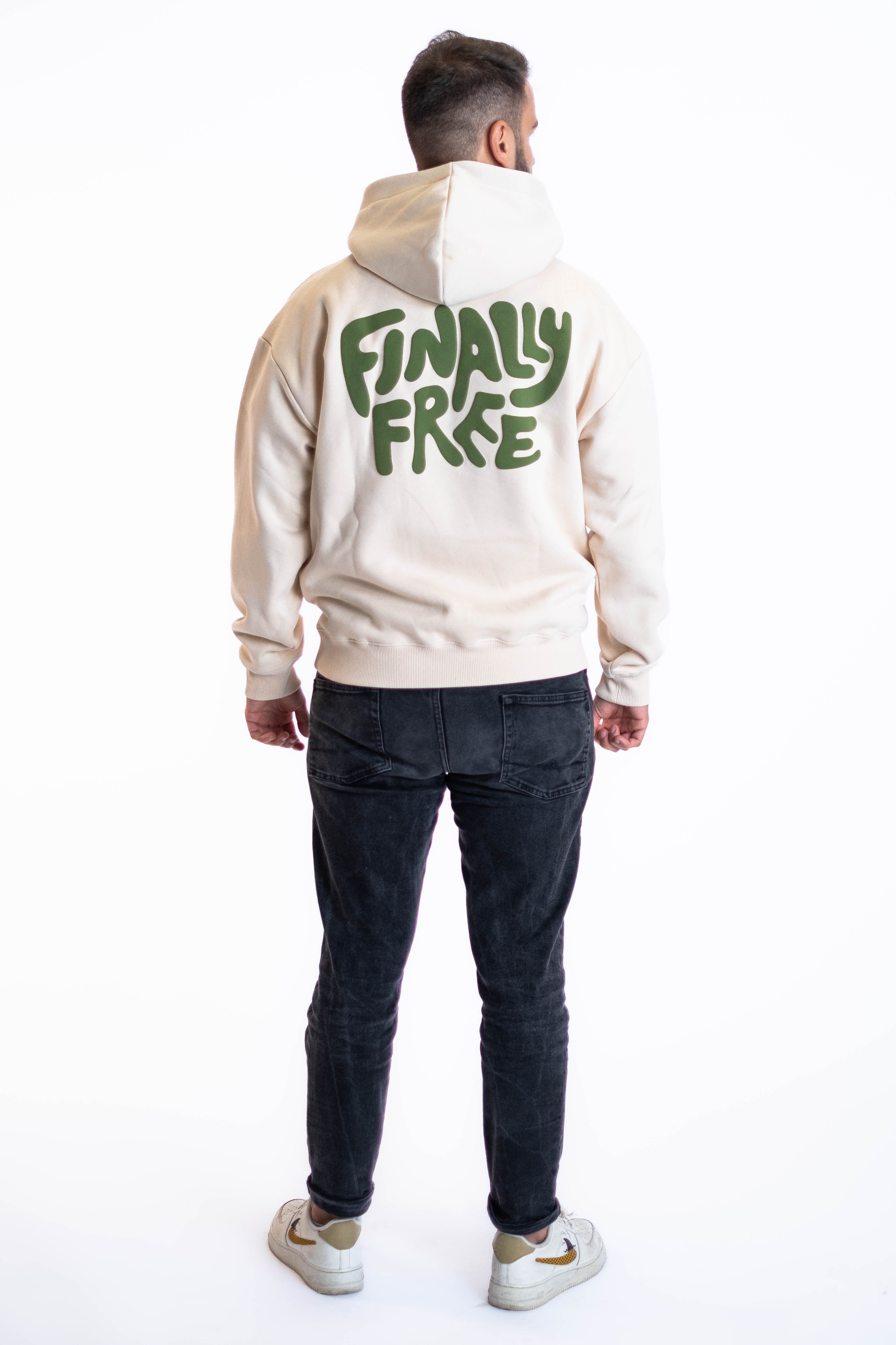 Oversized Hoodie „Finally Free“ - Beige