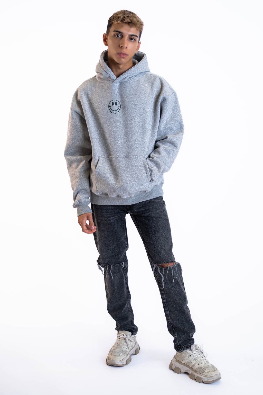 Oversized Hoodie „Smile“ - Hellgrau