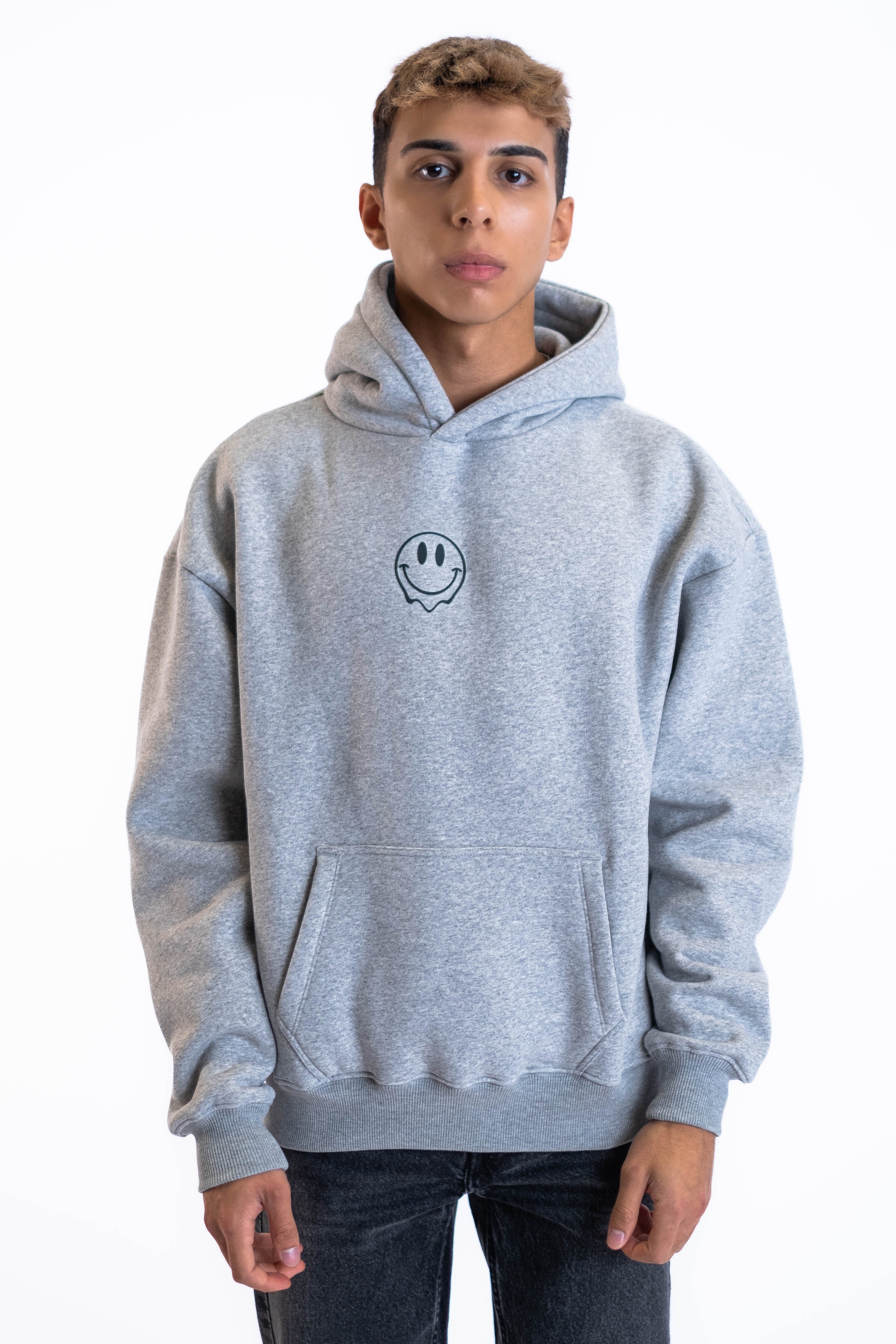 Oversized Hoodie „Smile“ - Hellgrau