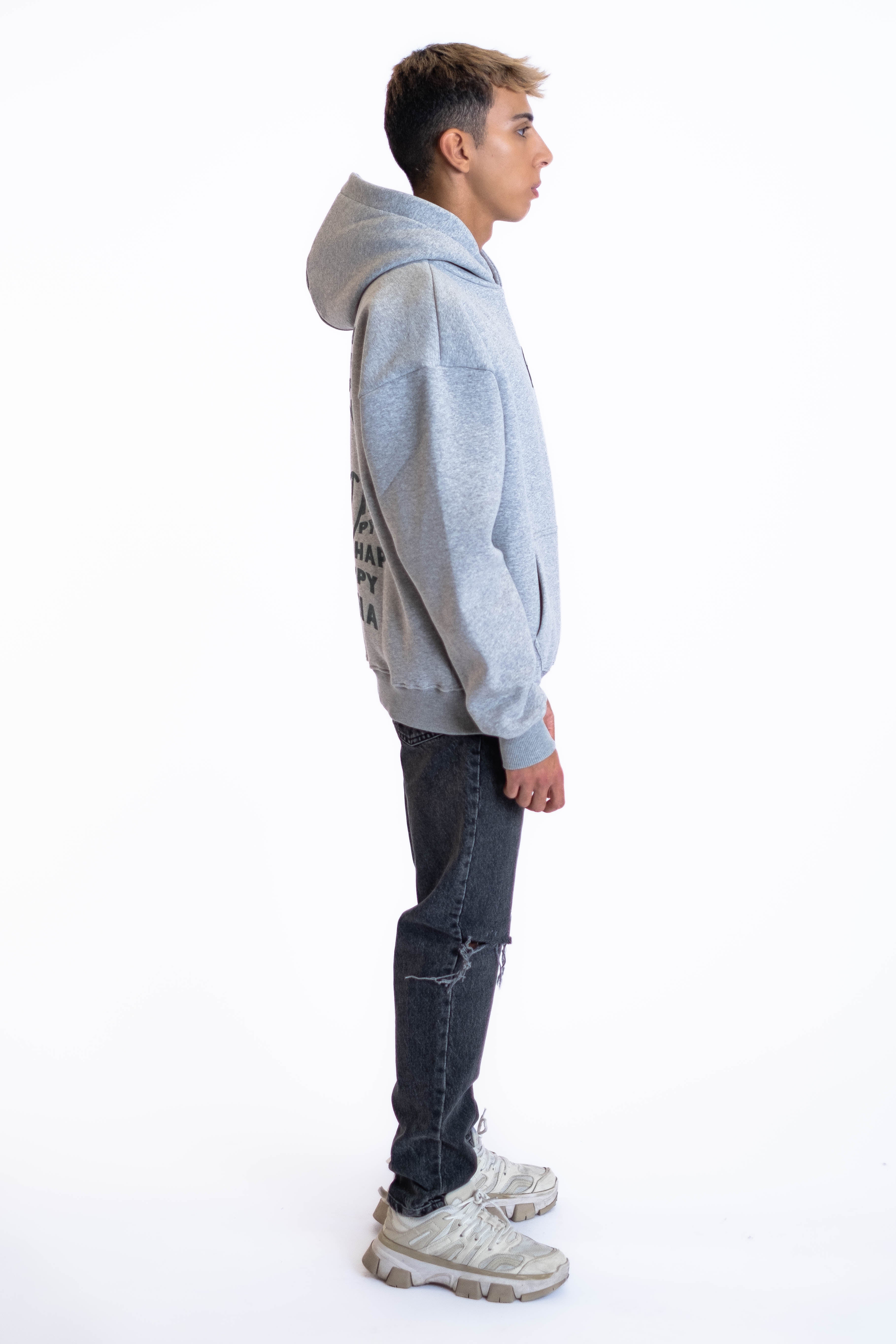 Oversized Hoodie „Smile“ - Hellgrau