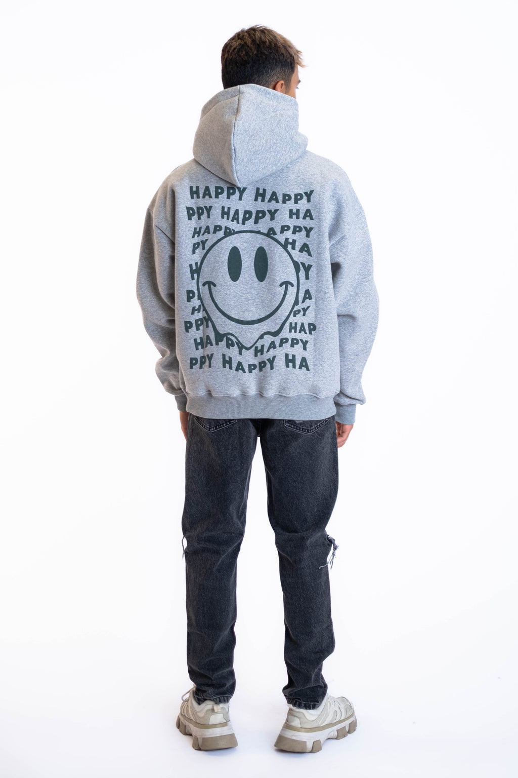 Oversized Hoodie „Smile“ - Hellgrau