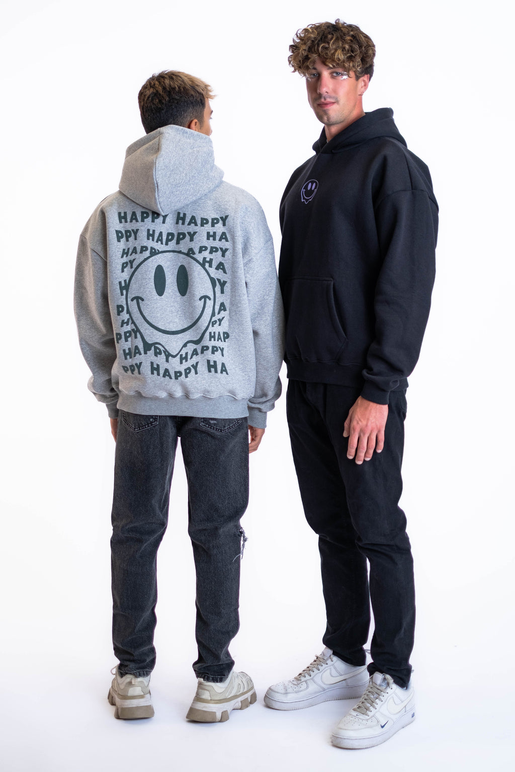 Oversized Hoodie „Smile“ - Hellgrau