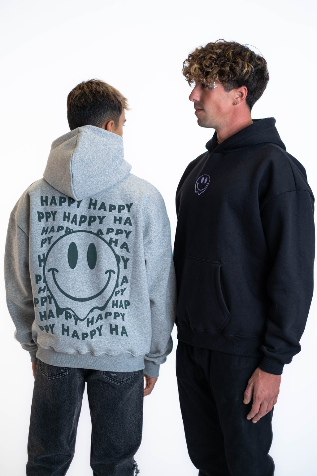 Oversized Hoodie „Smile“ - Hellgrau