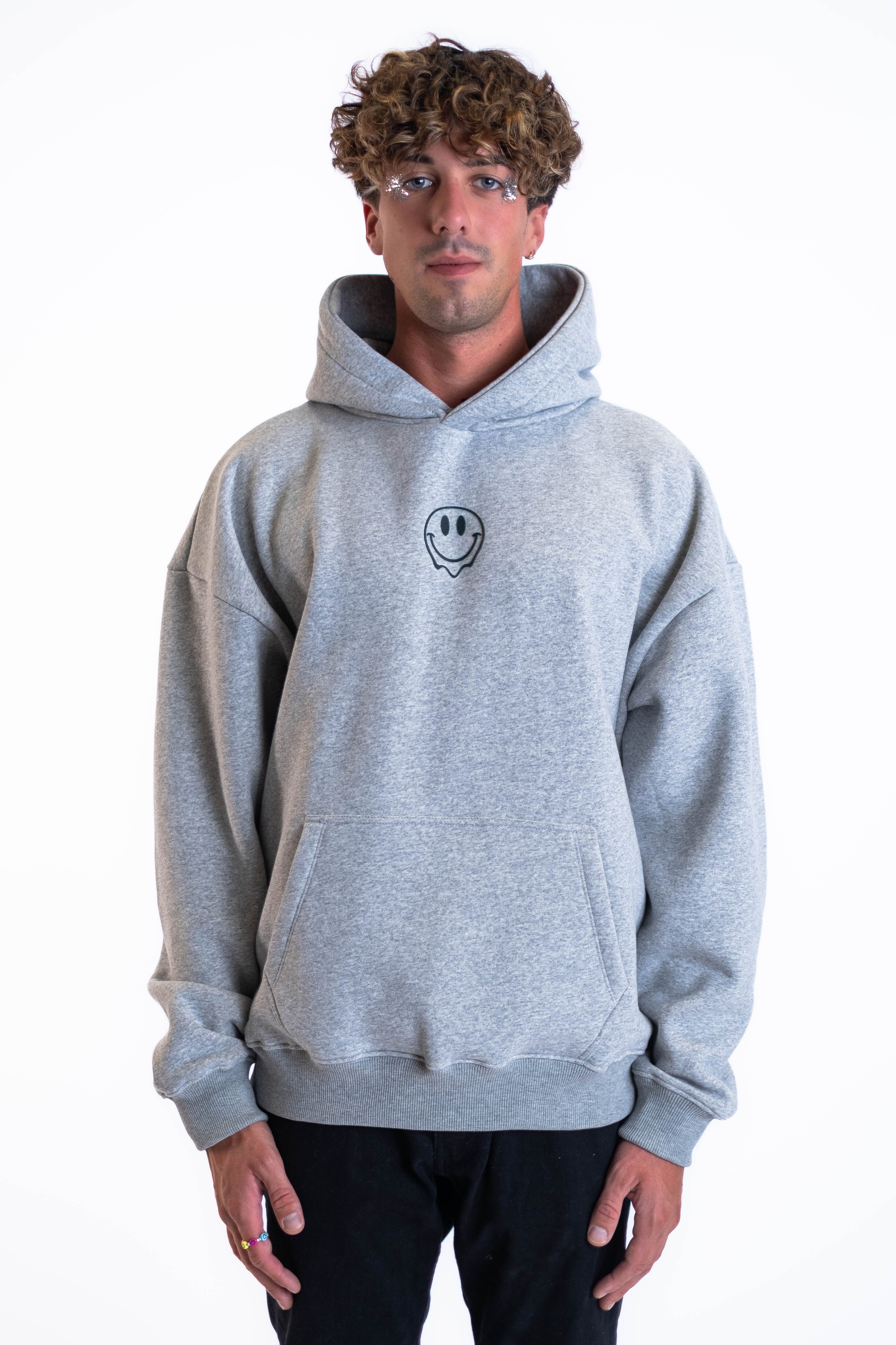 Oversized Hoodie „Smile“ - Hellgrau