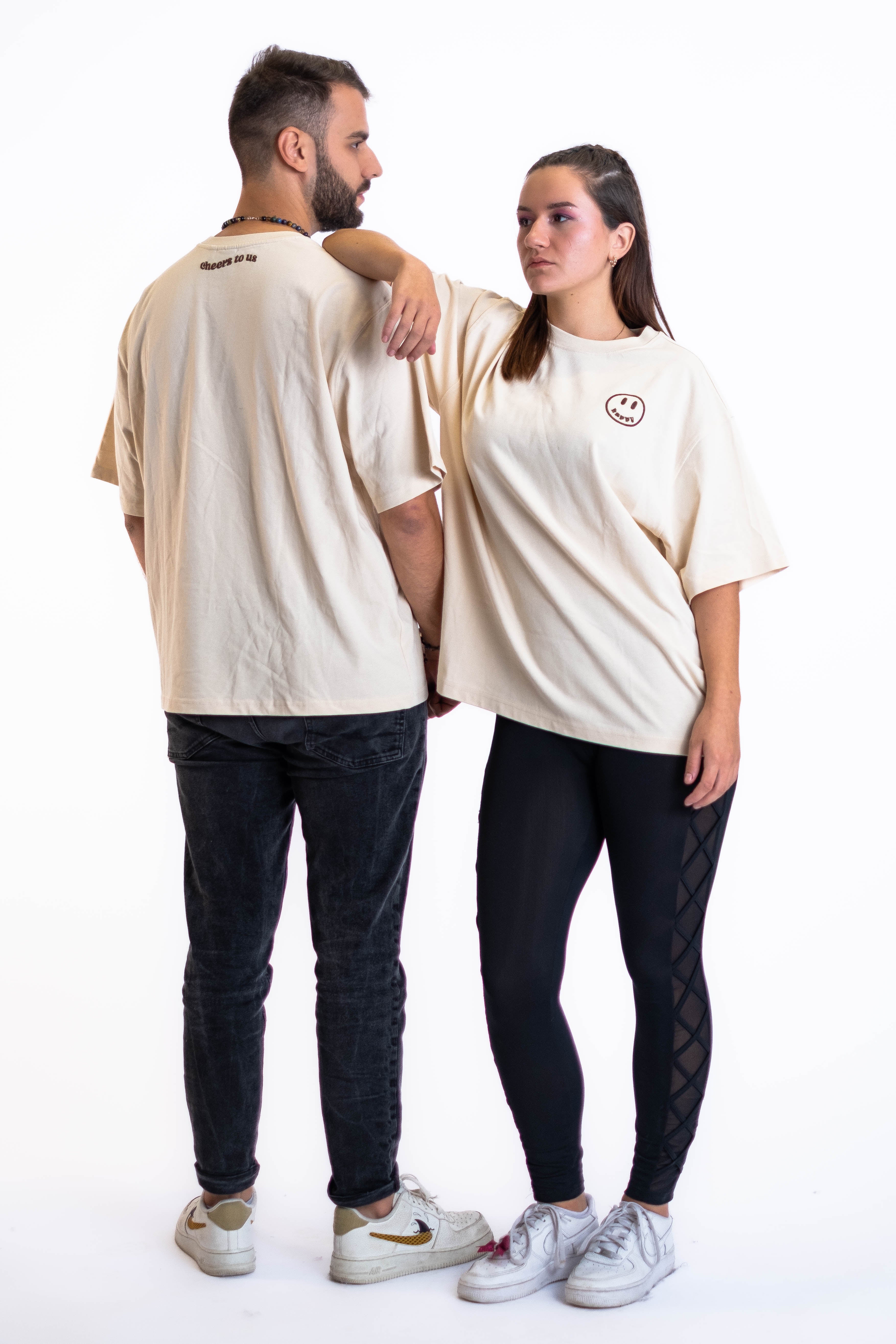 Oversized Tee „Cheers to us“ - Beige