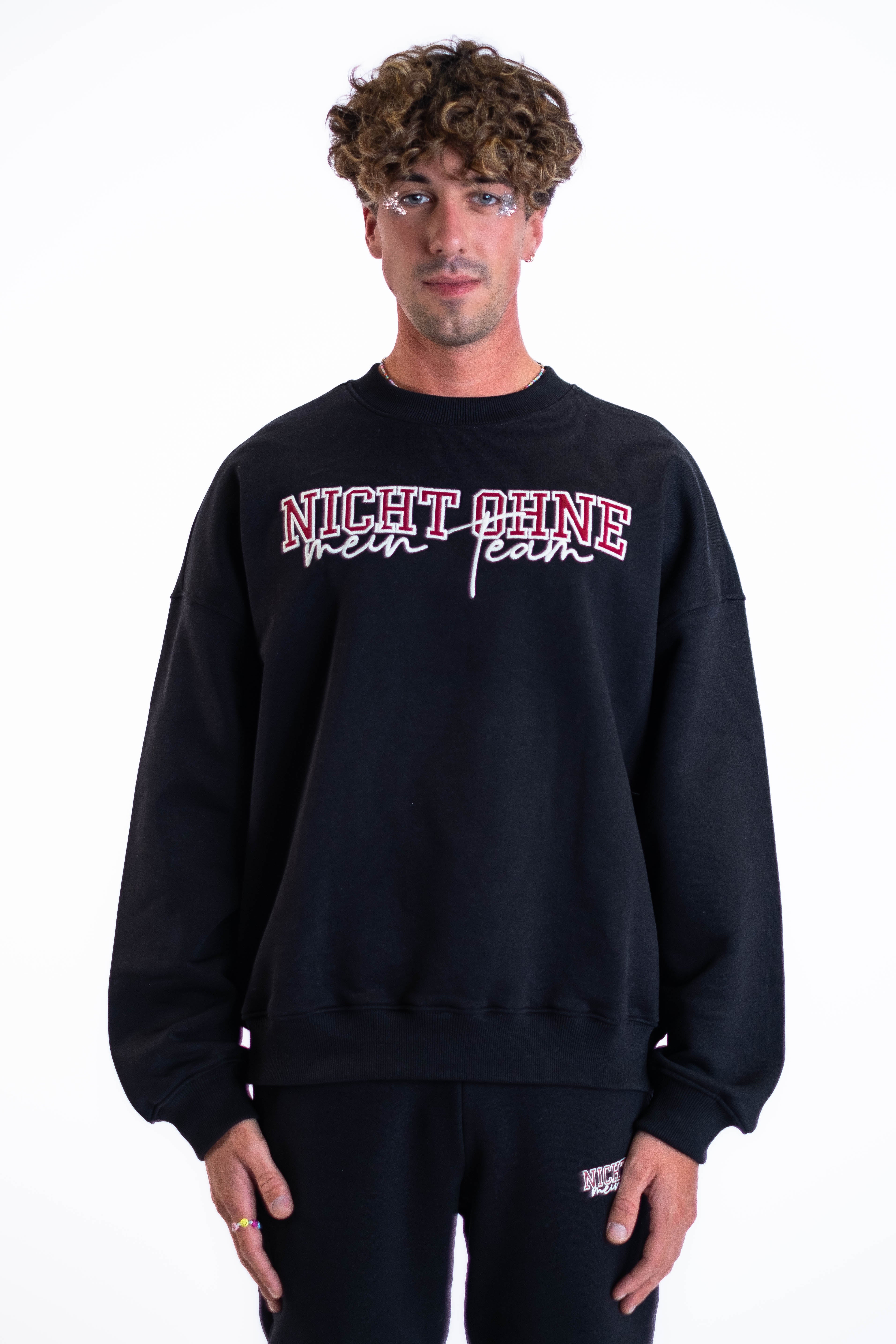 Oversized Crewneck „Team“ - Schwarz