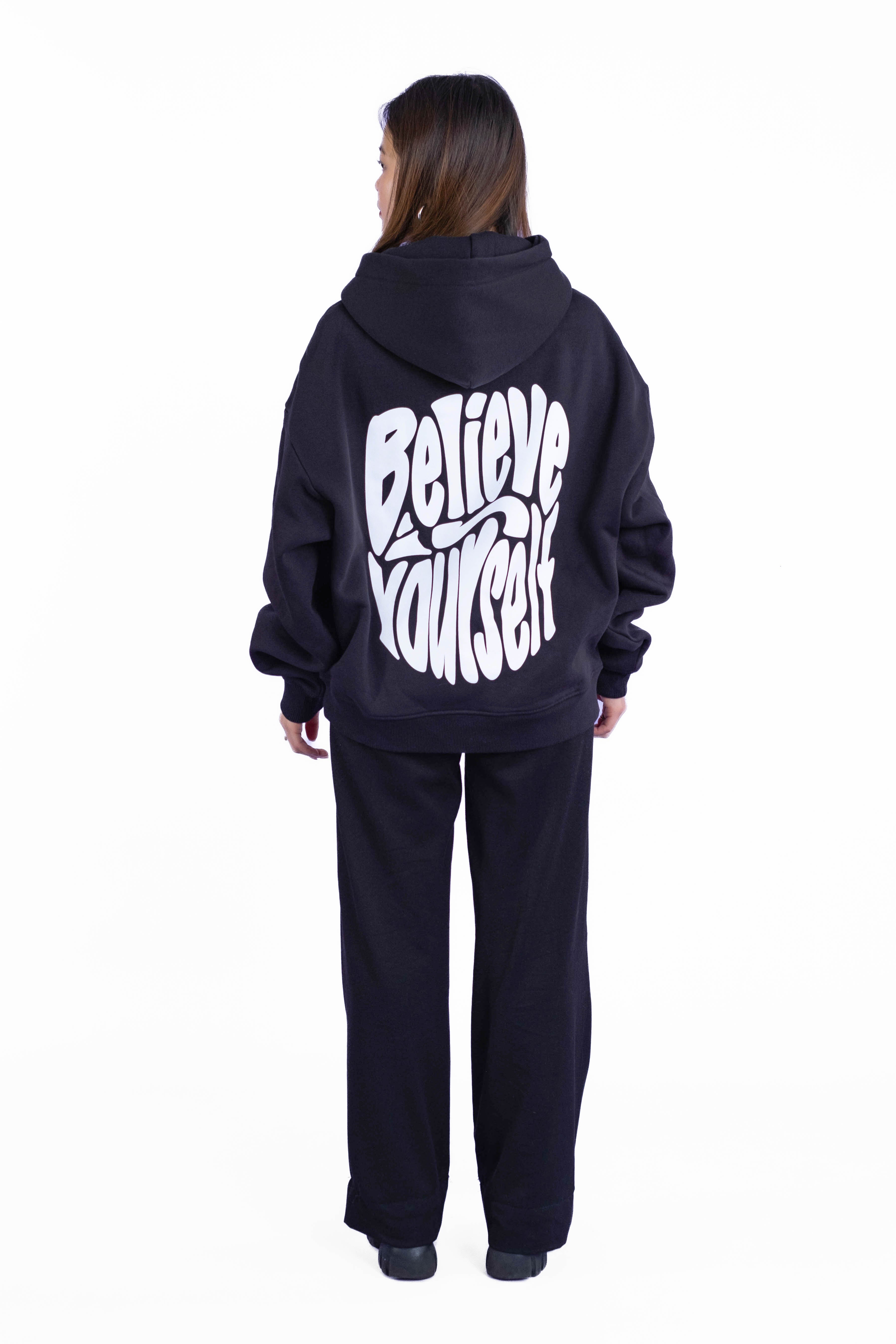 Oversize Hoodie „Believe“ - Schwarz