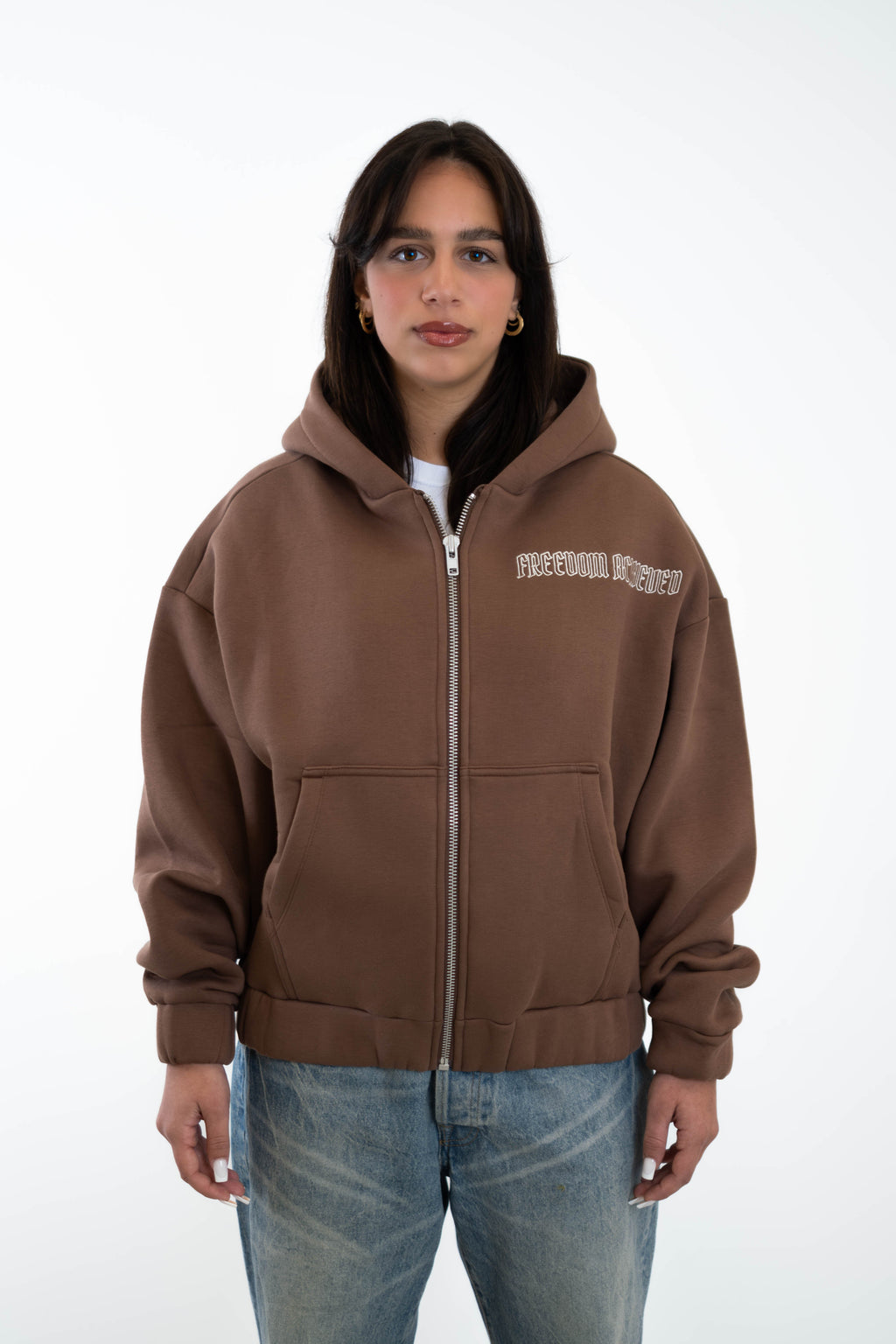 Oversized Cropped Zipper „Freedom" - Brown