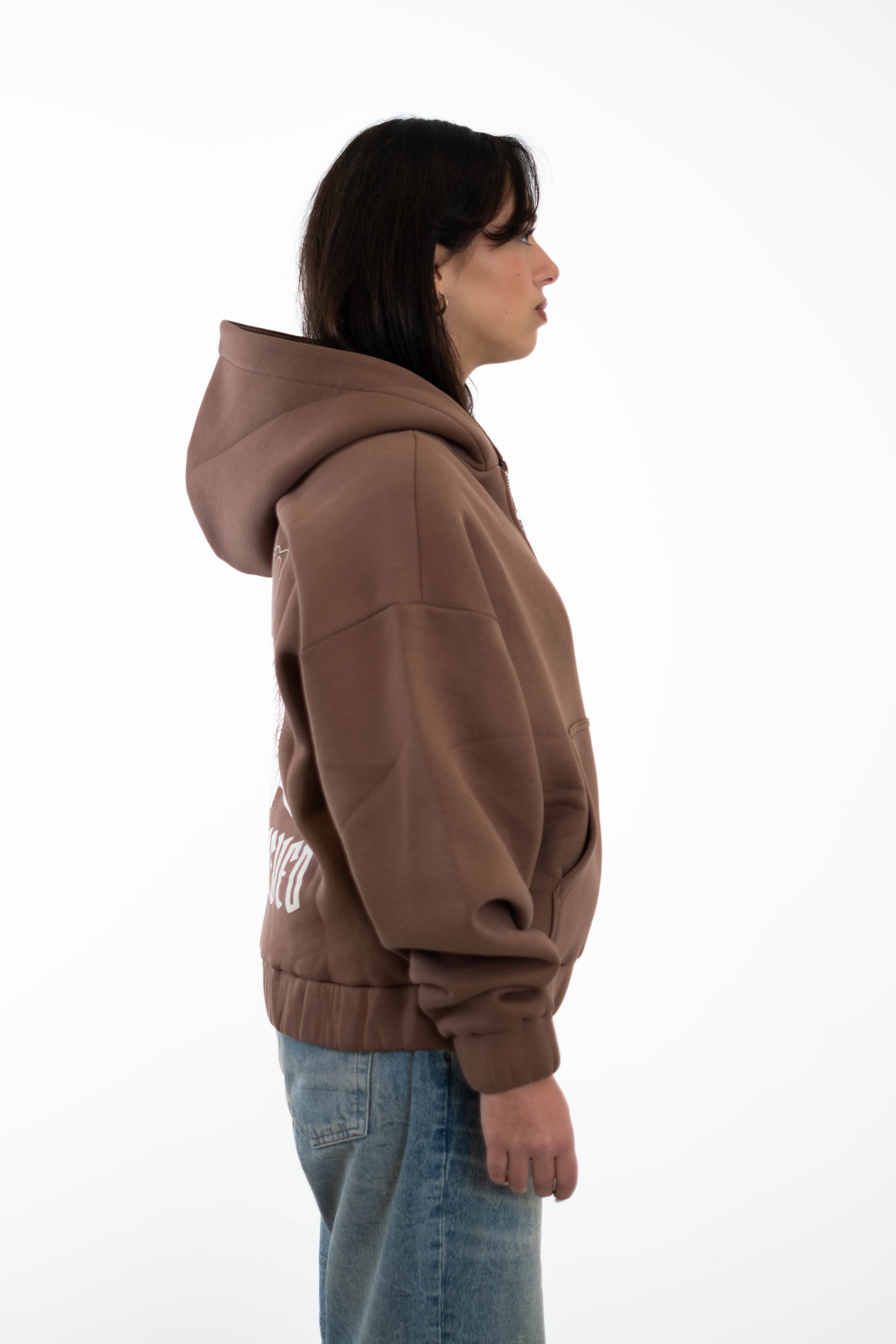 Oversized Cropped Zipper „Freedom" - Brown