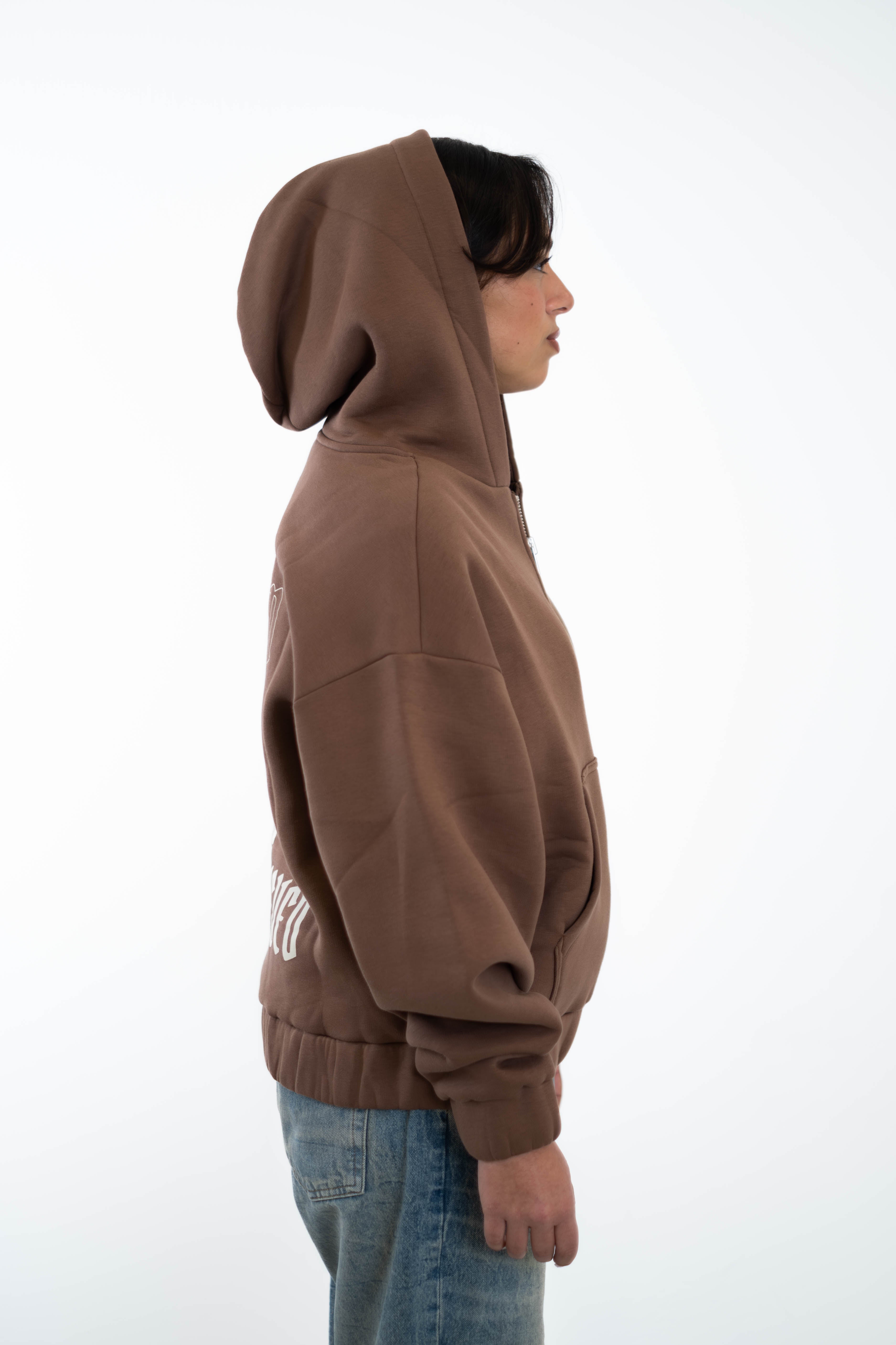 Oversized Cropped Zipper „Freedom" - Brown