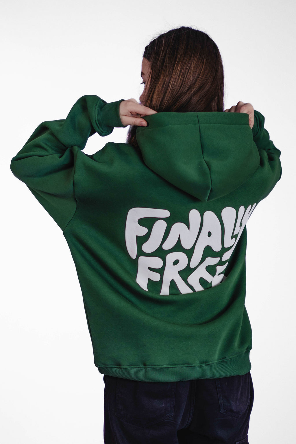 Oversize Hoodie „Finally Free“ - Dunkelgrün