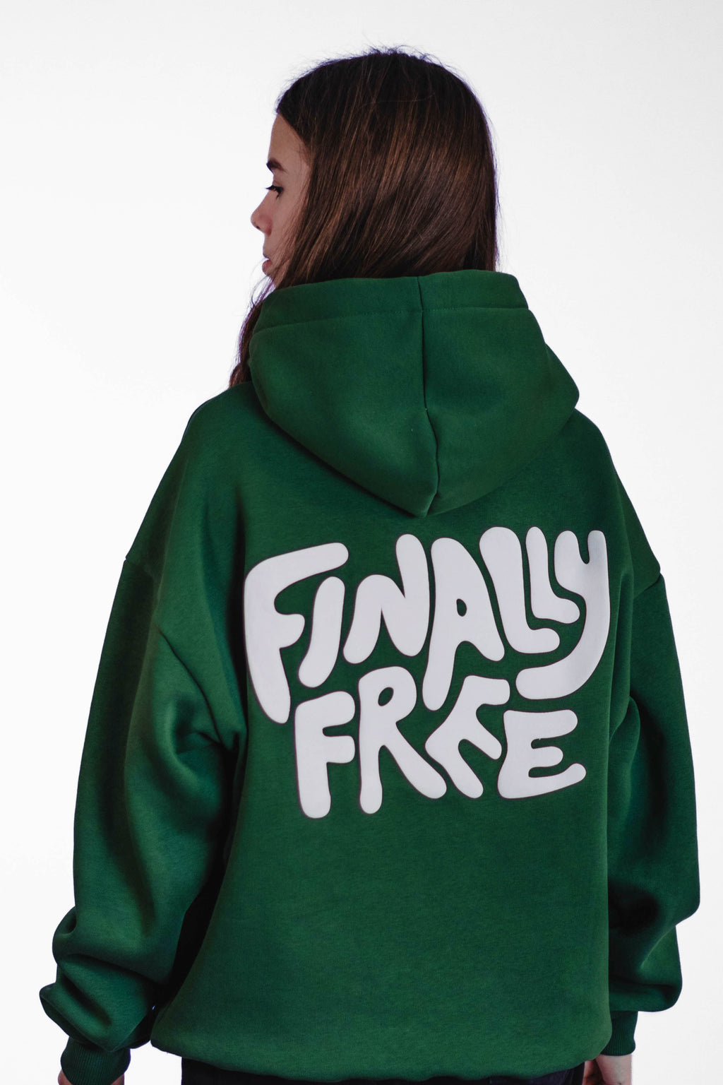 Oversize Hoodie „Finally Free“ - Dunkelgrün
