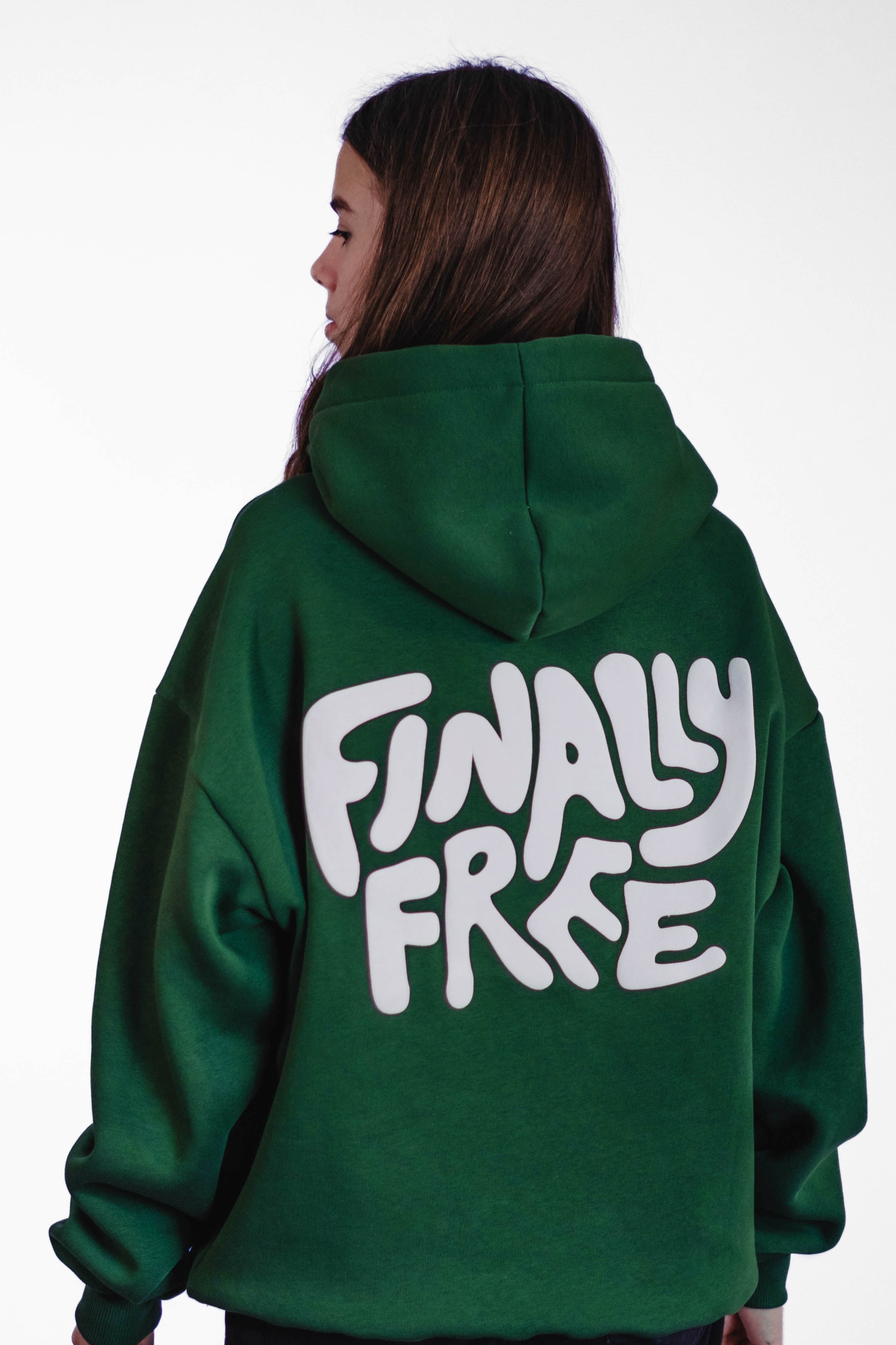 Oversize Hoodie „Finally Free“ - Dunkelgrün